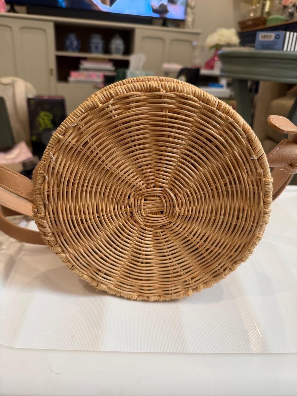Woven Round Natural Tan Crossbody Bag